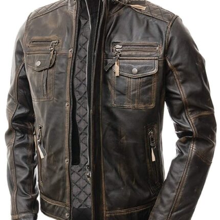 Distressed Brown Cafe Racer Real Leather Jacket