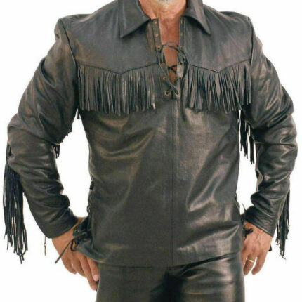 Cow Leather Fringes Cowboy Native American Shirt
