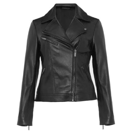 Women’s Slim Fit Motorcycle Biker Black Leather Jacket