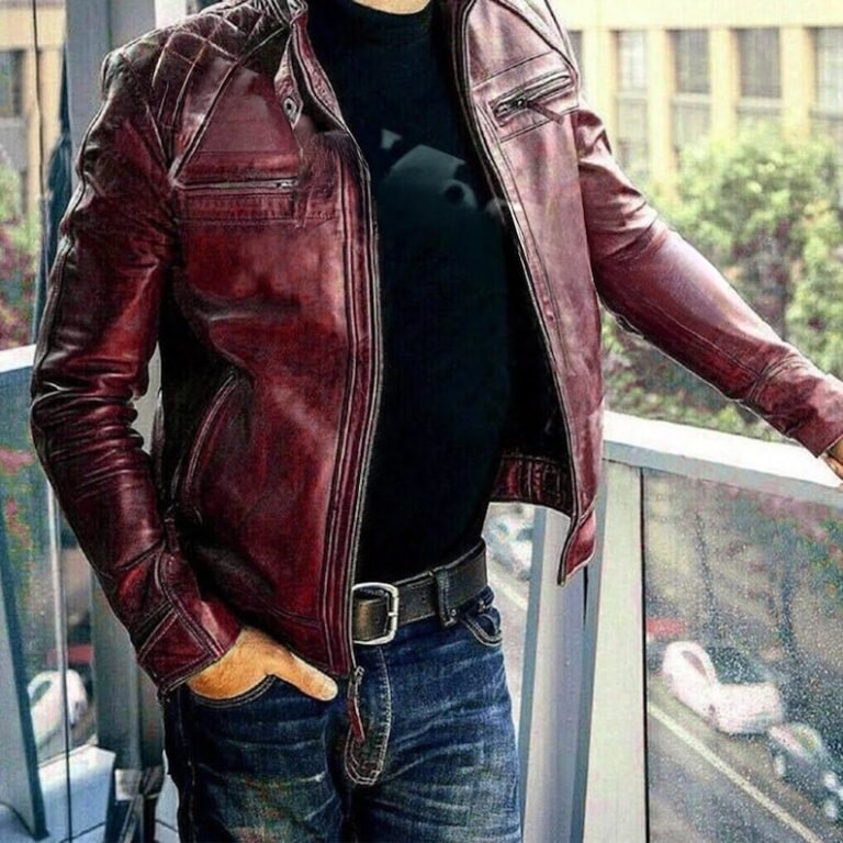 red vintage biker leather jacket