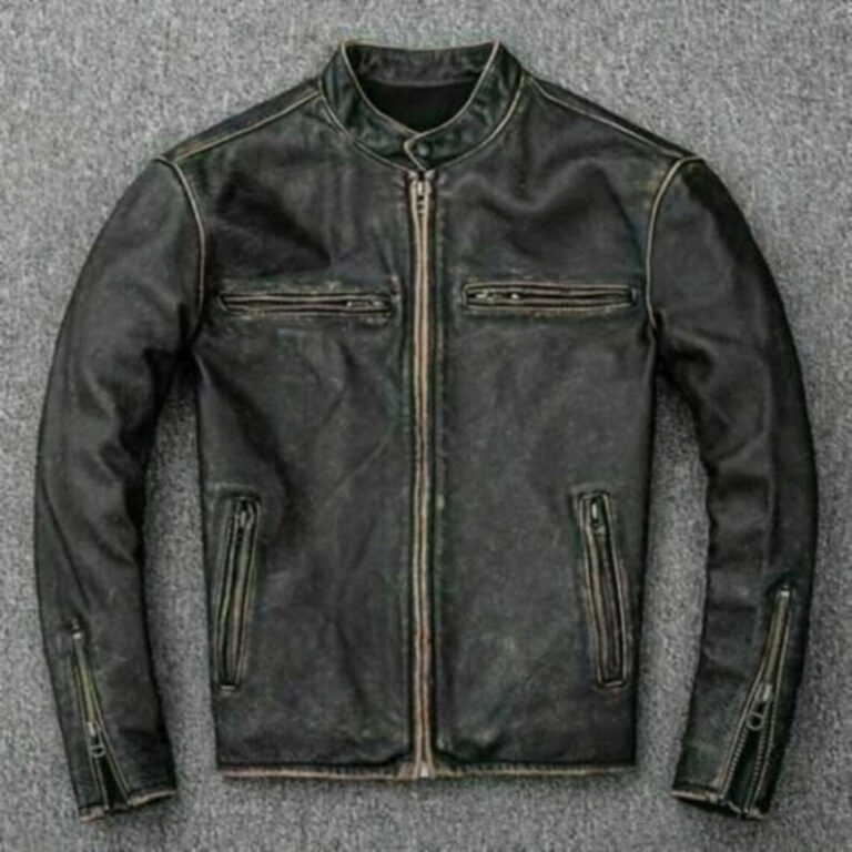 Genuine Vintage Style Motorcycle Distressed Black Biker Leather Jacket