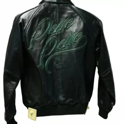 Men Black Green Leather Jacket