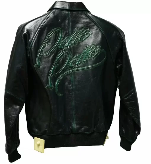 Men Black Green Leather Jacket