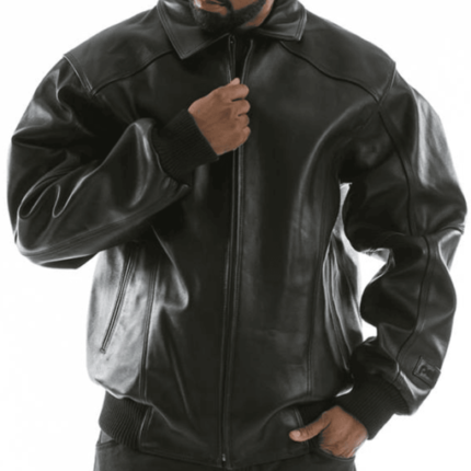 Men Basic Applique Black Plush Jacket
